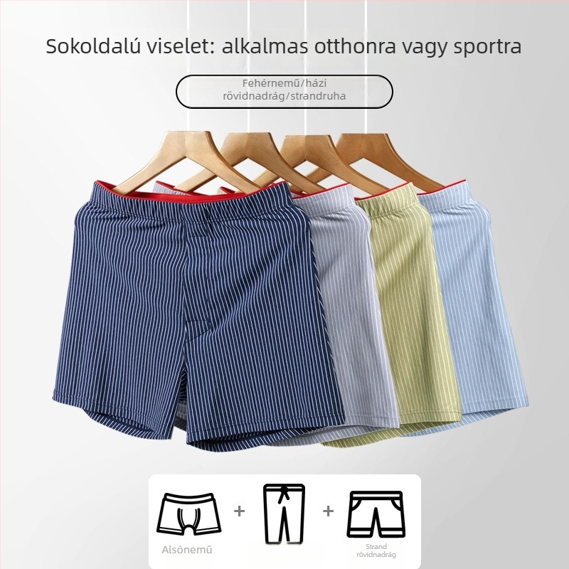 Férfi csíkos, lélegző kötött boxeralsó középmagas derekú, pamutbetéttel a lágyéktájon