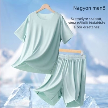 Modál férfi pizsama Ice Silk, nyári rövid ujjú, tinédzsereknek szánt otthoni szett, vékony anyag, laza stílus