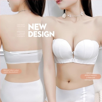 Strapless melltartó előre záródással, levehető dupla vállpántokkal, push-up hatás és összegyűjtés, 3/4 kosár, nylon