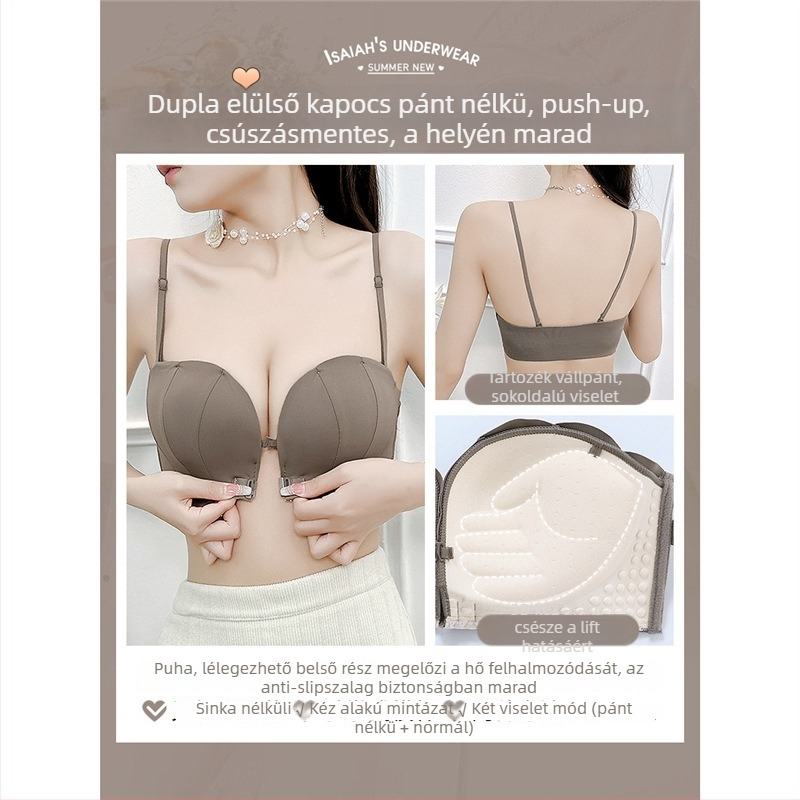 Strapless melltartó előre záródással, levehető dupla vállpántokkal, push-up hatás és összegyűjtés, 3/4 kosár, nylon