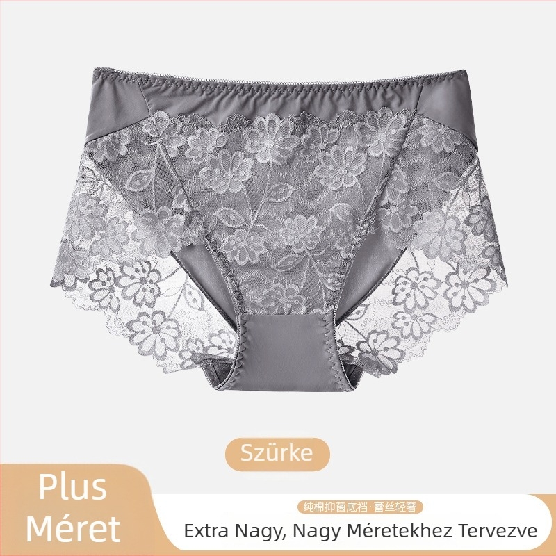 Női csipkés alsónemű virágos mintával, nylon csipke anyagból, ágyék része 100% pamut, középmagas derekú, jacquard szövés
