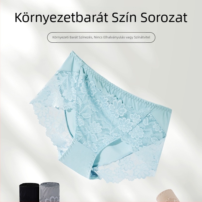 Női csipkés alsónemű virágos mintával, nylon csipke anyagból, ágyék része 100% pamut, középmagas derekú, jacquard szövés