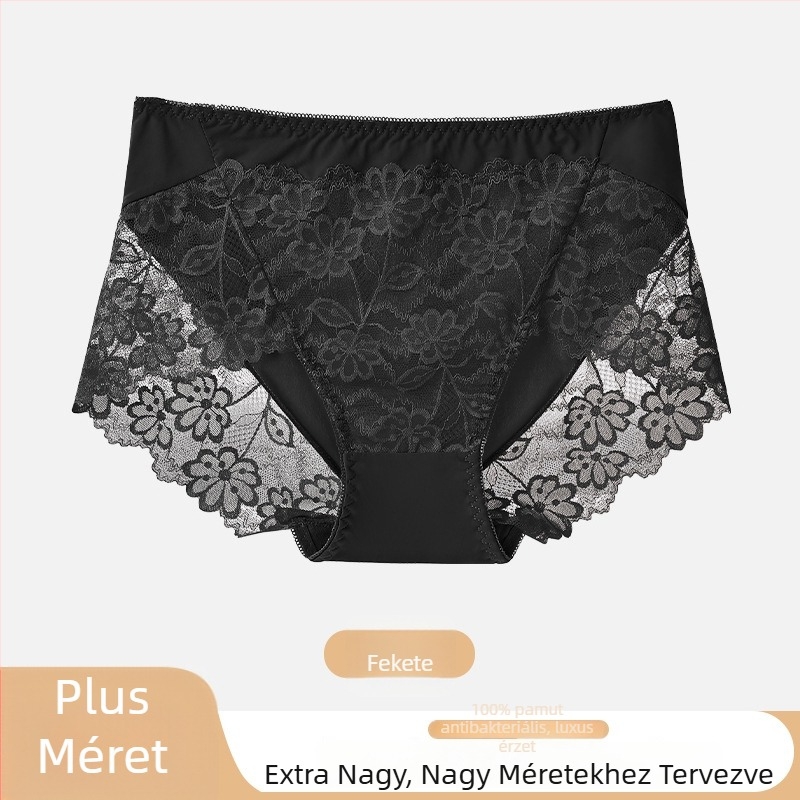 Női csipkés alsónemű virágos mintával, nylon csipke anyagból, ágyék része 100% pamut, középmagas derekú, jacquard szövés