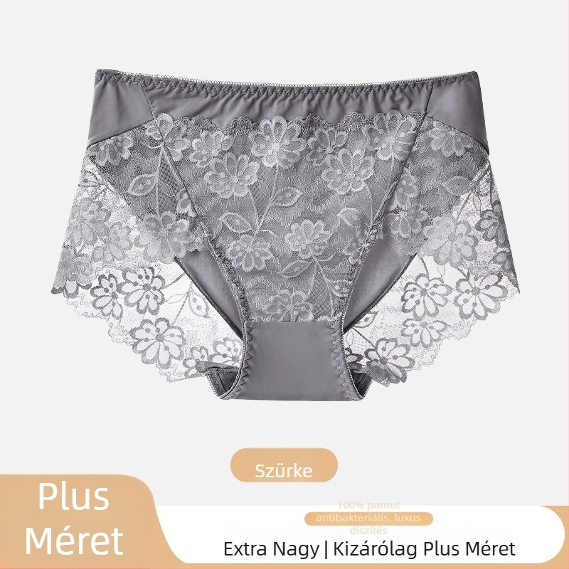 Női csipkés alsónemű virágos mintával, nylon csipke anyagból, ágyék része 100% pamut, középmagas derekú, jacquard szövés