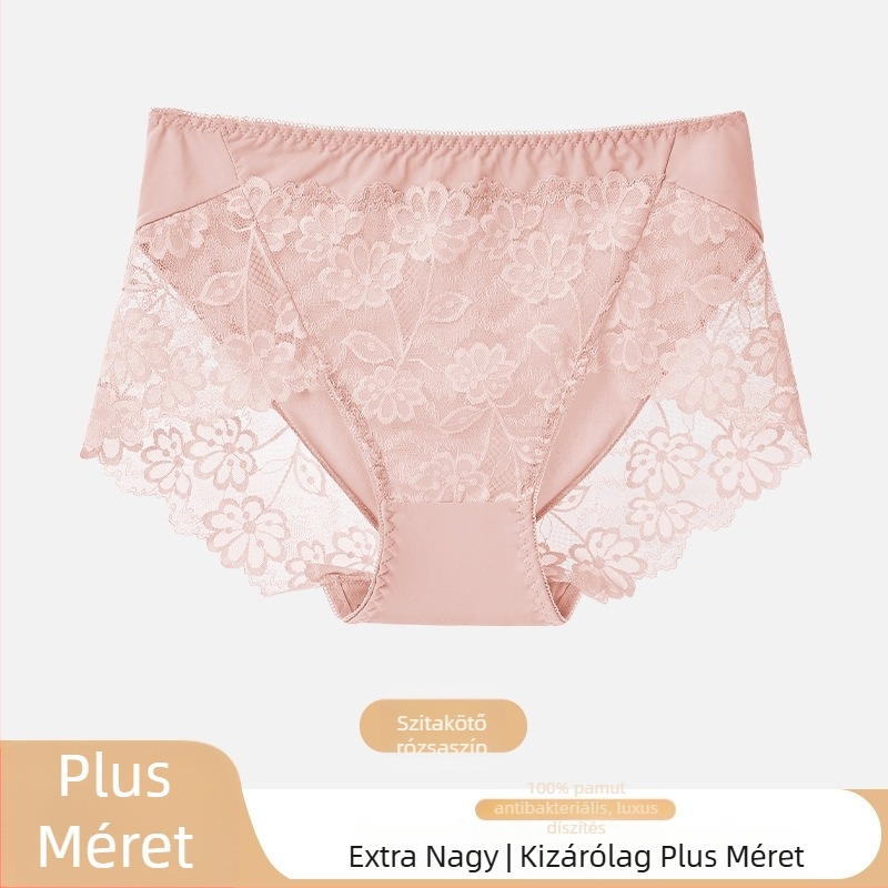 Női csipkés alsónemű virágos mintával, nylon csipke anyagból, ágyék része 100% pamut, középmagas derekú, jacquard szövés