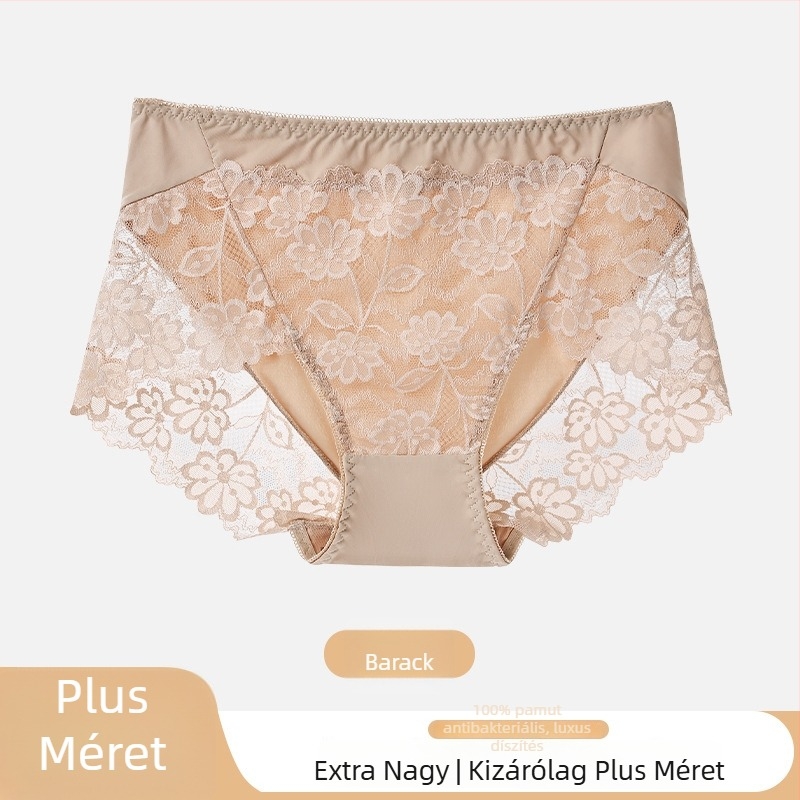 Női csipkés alsónemű virágos mintával, nylon csipke anyagból, ágyék része 100% pamut, középmagas derekú, jacquard szövés