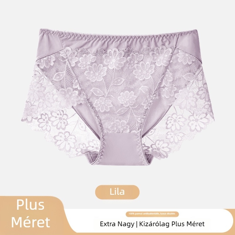 Női csipkés alsónemű virágos mintával, nylon csipke anyagból, ágyék része 100% pamut, középmagas derekú, jacquard szövés