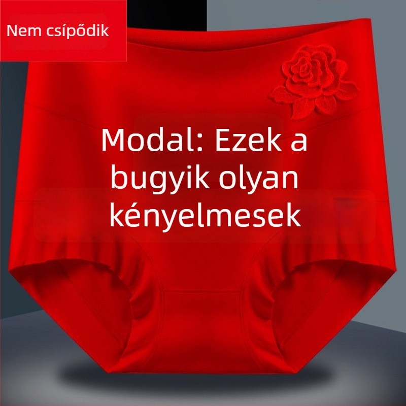 Női piros magas derekú fehérnemű modal-pamutból, antibakteriális, plusz méret