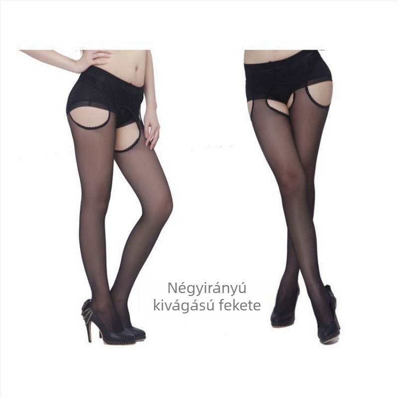 Női ultrakönnyű harisnya nyitott ágyékkal, szexi plusz méret, átlátszó fekete és bőrszínű