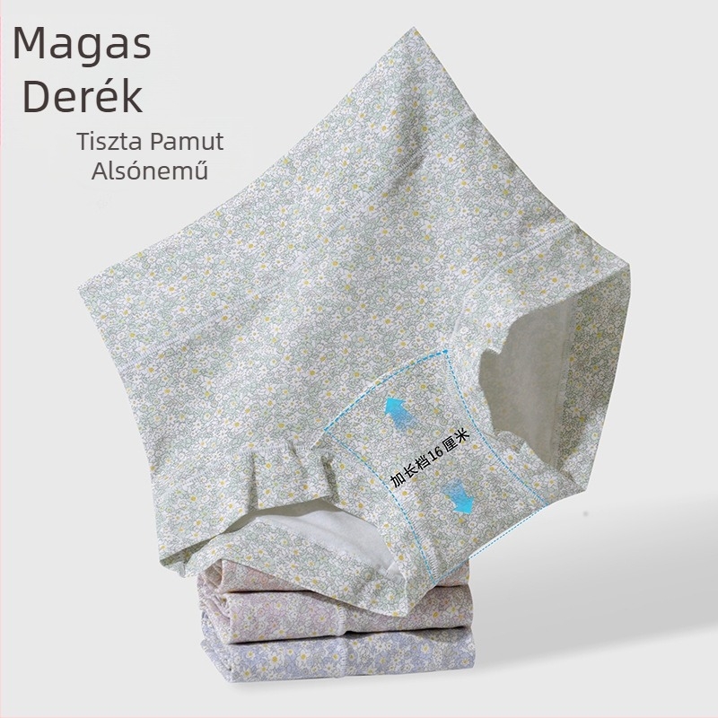 Női pamut virágmintás magas derekú bugyi, lélegző, feneket emelő, pamut bélés