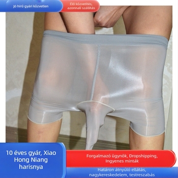 Férfi selyem harisnya és nyitott ágyékú boxeralsó, fényes, plusz méret, szoros fazon, hasi formázás
