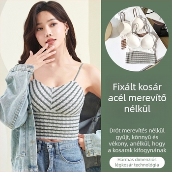 Női vezeték nélküli csőtop párnázott, patchwork csíkos dizájn, vékony pántok, fehérnemű