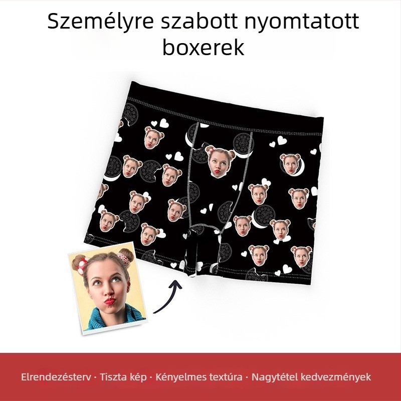 Férfi boxeralsó 3D-s digitális nyomással, képpel alapuló POD-testreszabás, Milk Silk anyag, kötött szövet, középmagas derék