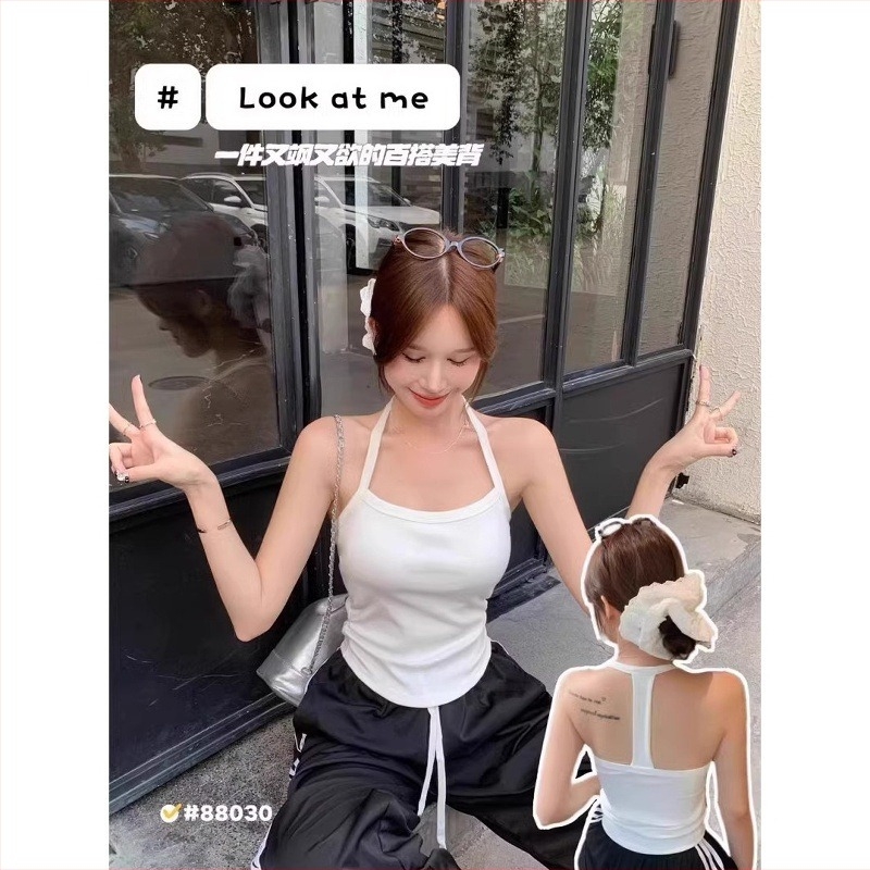 halternyakú camisole beépített melltartóval és párnákkal, egyszínű, 90–95% pamut + spandex <30%, rövid fazon 40–50 cm