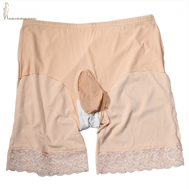 Férfi plusz méretű ice silk boxer brief, csipkés szél, 2 az 1-ben láthatatlan zseb
