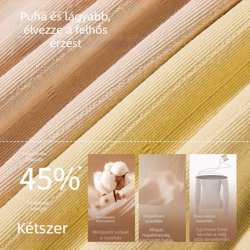 Női őszi thermális alsóruha készlet: pamut, varrás nélküli alapréteg, kerek nyakú, hosszú ujjú felső, 141–160 g/m²