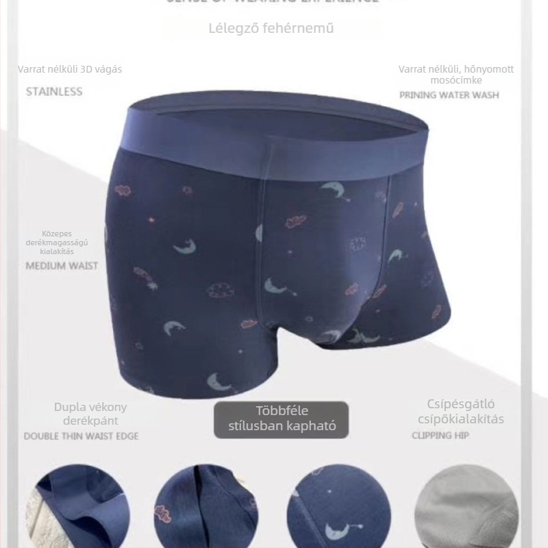 Férfi modal pamut mintás boxeralsó – lélegző, középmagas derék, plusz méret
