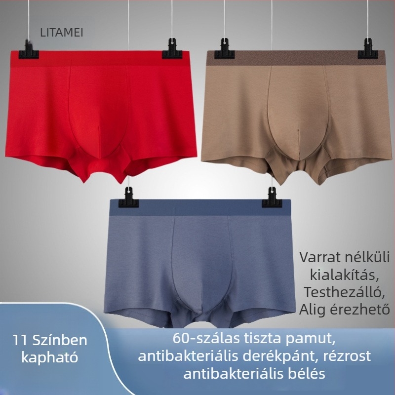 Pamut férfi boxeralsónadrág antibakteriális rézrosttal, varrat nélküli, lélegző, nagy méret