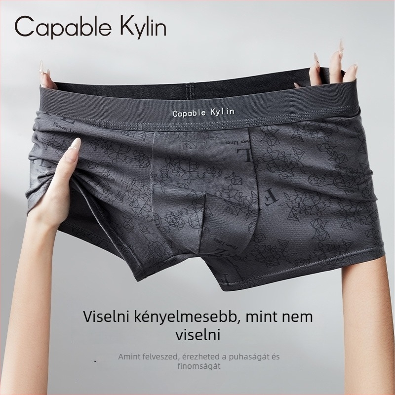 Férfi antibakteriális, lélegző pamut boxer briefs text nyomással, plusz méret, középmagas derekú