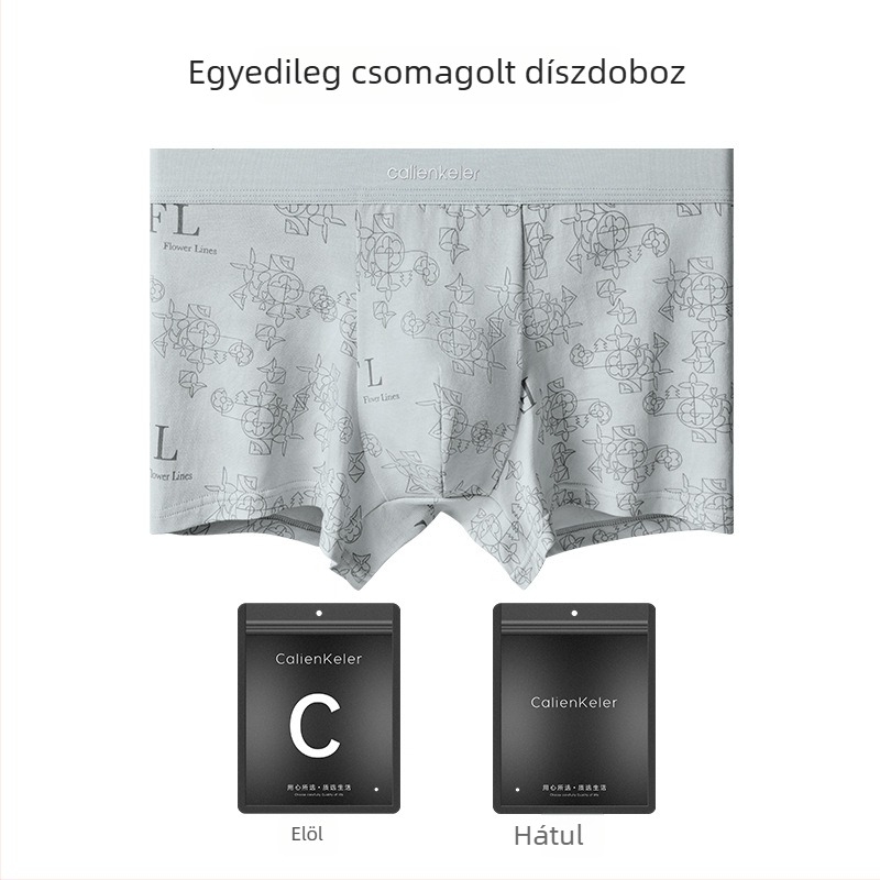 Férfi antibakteriális, lélegző pamut boxer briefs text nyomással, plusz méret, középmagas derekú