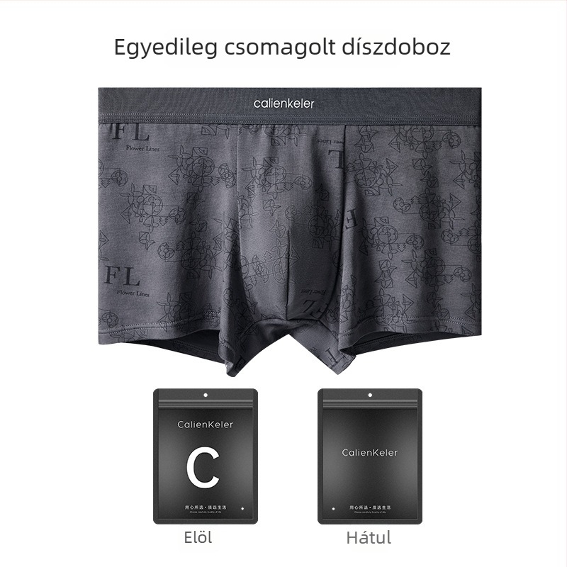 Férfi antibakteriális, lélegző pamut boxer briefs text nyomással, plusz méret, középmagas derekú