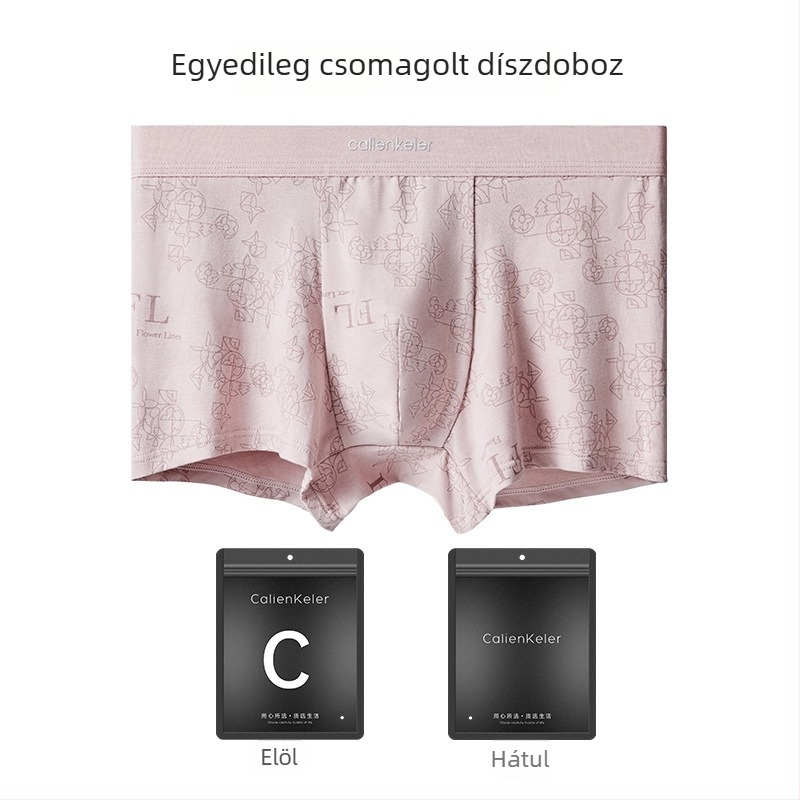 Férfi antibakteriális, lélegző pamut boxer briefs text nyomással, plusz méret, középmagas derekú