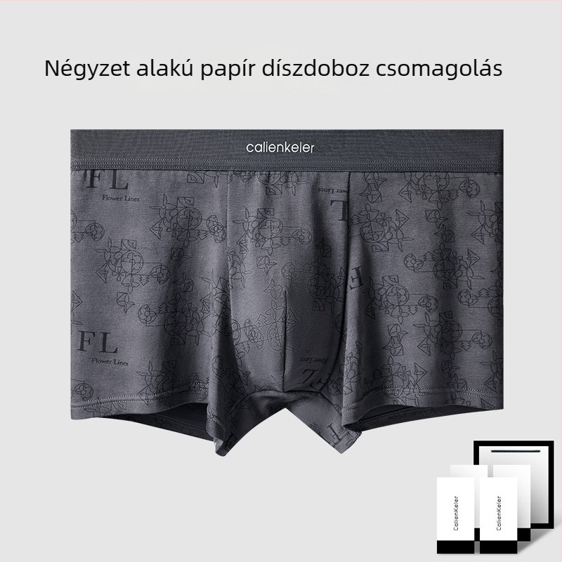 Férfi antibakteriális, lélegző pamut boxer briefs text nyomással, plusz méret, középmagas derekú
