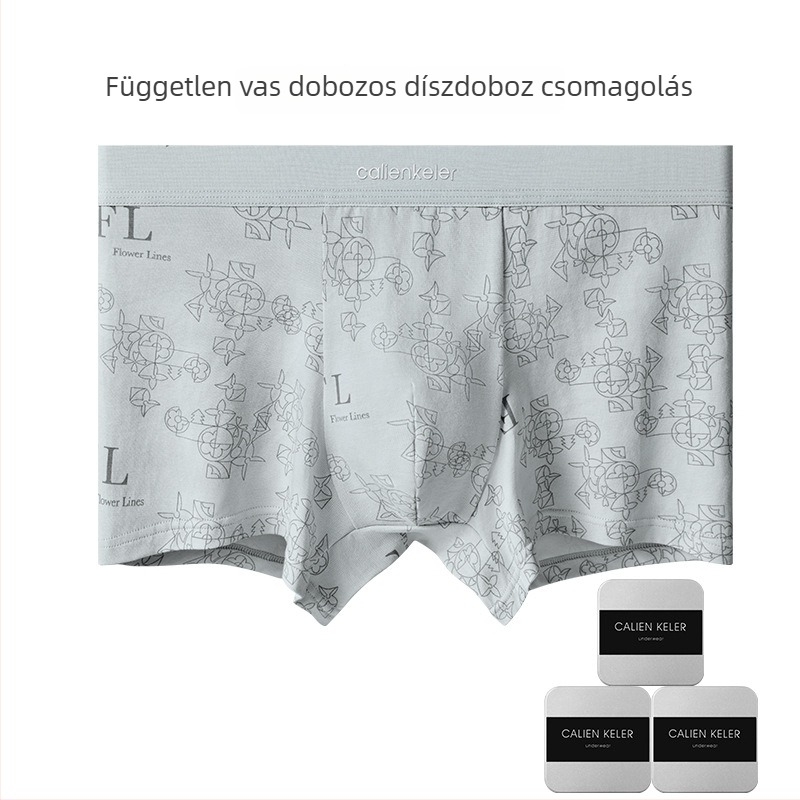 Férfi antibakteriális, lélegző pamut boxer briefs text nyomással, plusz méret, középmagas derekú