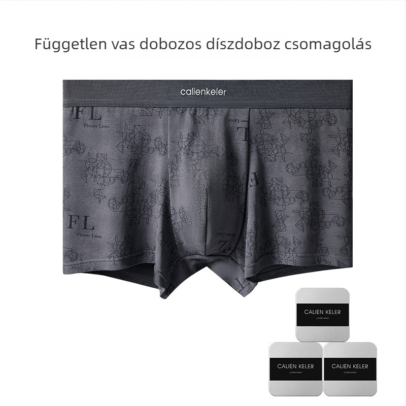 Férfi antibakteriális, lélegző pamut boxer briefs text nyomással, plusz méret, középmagas derekú