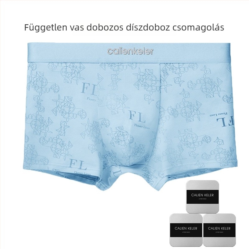 Férfi antibakteriális, lélegző pamut boxer briefs text nyomással, plusz méret, középmagas derekú