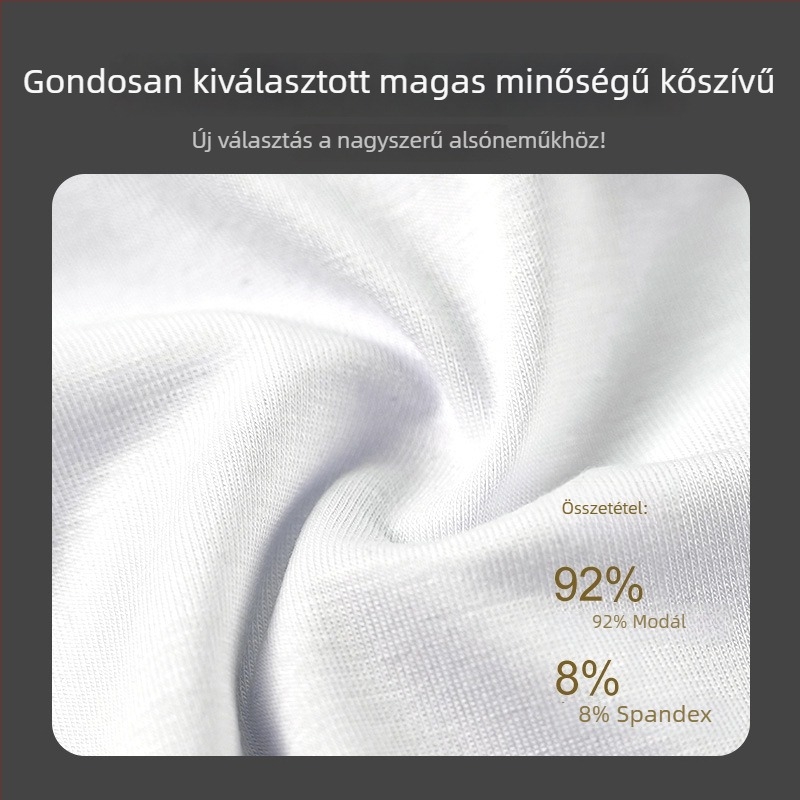 Férfi háromszög alakú alsónemű Modal anyagból — 90–95% Modal, 50 Count, lélegző kötött anyag, középső derekú, ágyéknál Spandex 80–90%