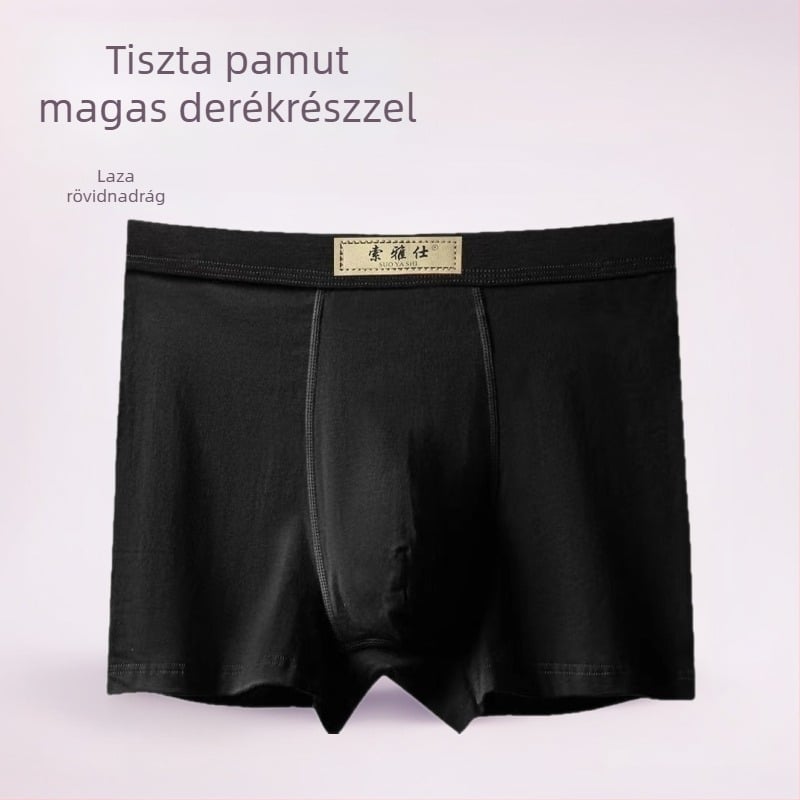Férfi boxeralsó, 100% pamut, lazább szabás, magas derék, kötött anyag