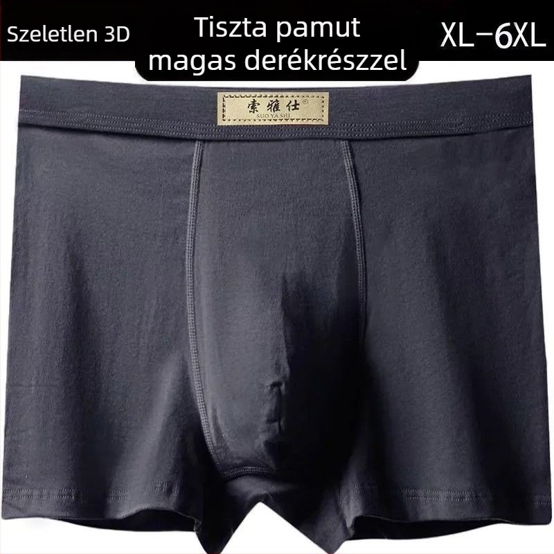Férfi boxeralsó, 100% pamut, lazább szabás, magas derék, kötött anyag