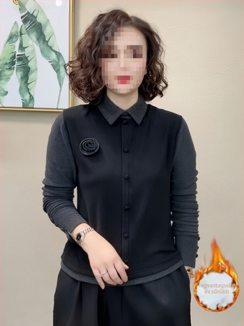 Spandex és velúr anyagú ing, egyszínű, hosszú ujjú, rever gallérral, karcsú szabás