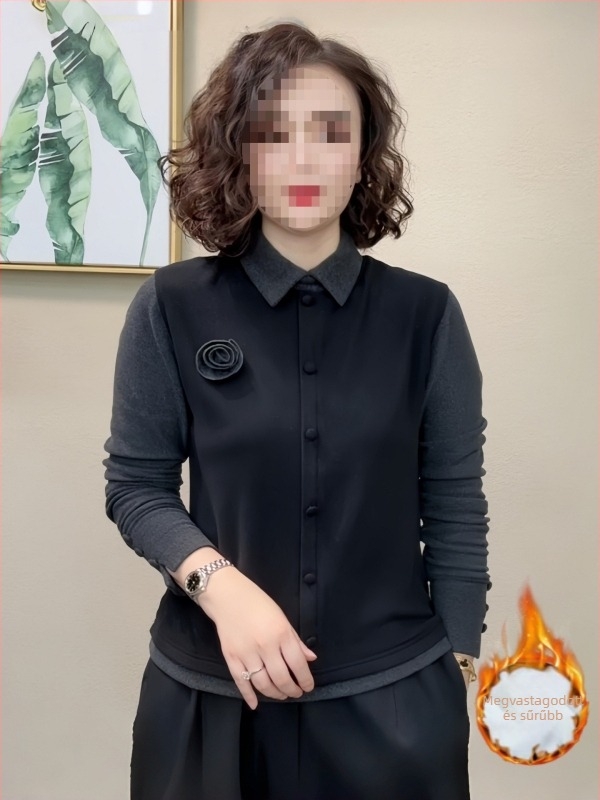 Spandex és velúr anyagú ing, egyszínű, hosszú ujjú, rever gallérral, karcsú szabás