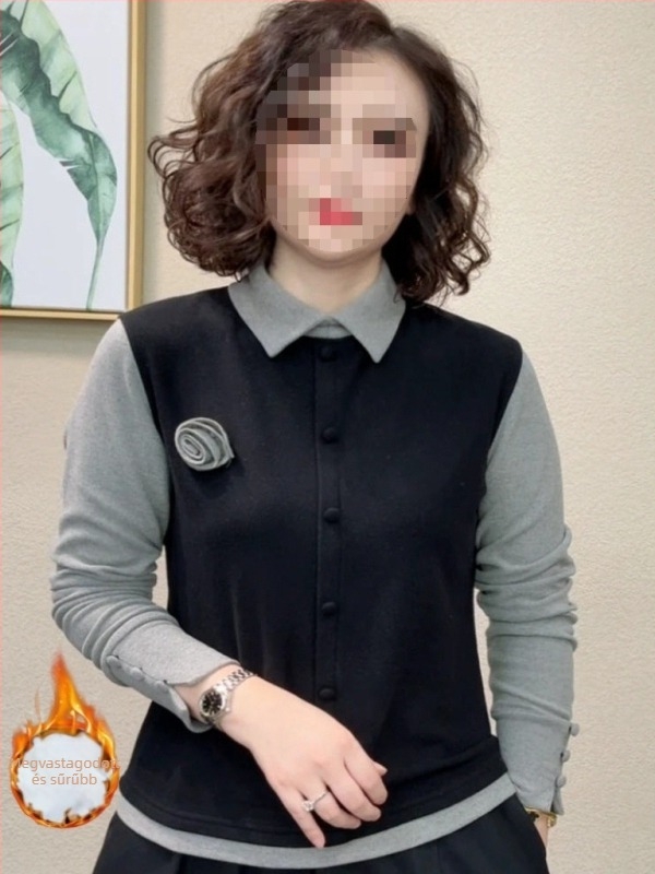 Spandex és velúr anyagú ing, egyszínű, hosszú ujjú, rever gallérral, karcsú szabás