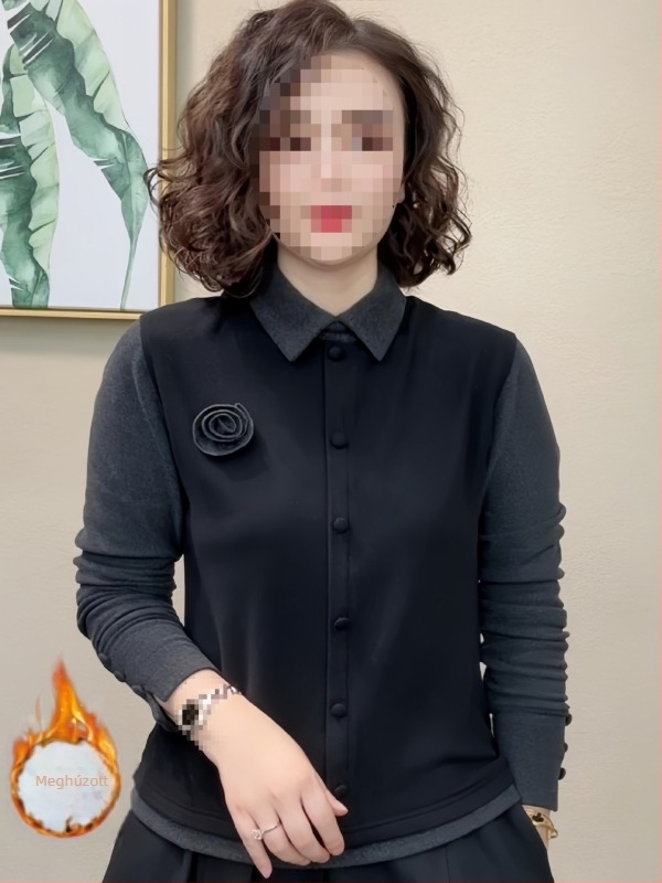 Spandex és velúr anyagú ing, egyszínű, hosszú ujjú, rever gallérral, karcsú szabás