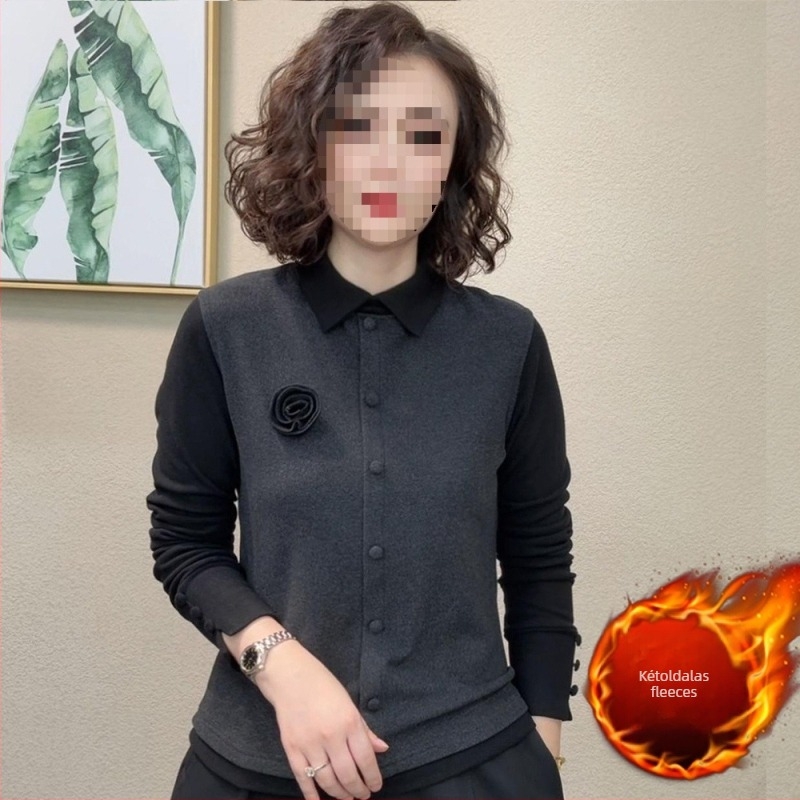 Spandex és velúr anyagú ing, egyszínű, hosszú ujjú, rever gallérral, karcsú szabás
