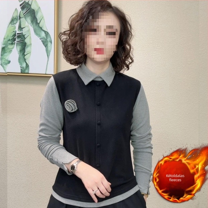Spandex és velúr anyagú ing, egyszínű, hosszú ujjú, rever gallérral, karcsú szabás