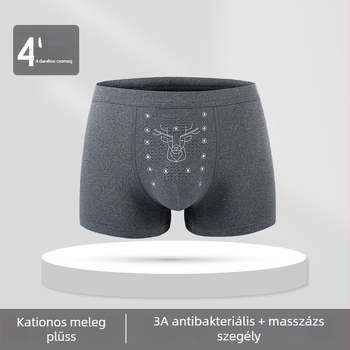 Férfi alsónemű 3D masszázs zseb dizájnnal, lélegző és antibakteriális, kationos poliészter kötött anyagból, 90–95% poliészter, középmagasságú derék, ágyék területén belső réteg 95–100% pamut