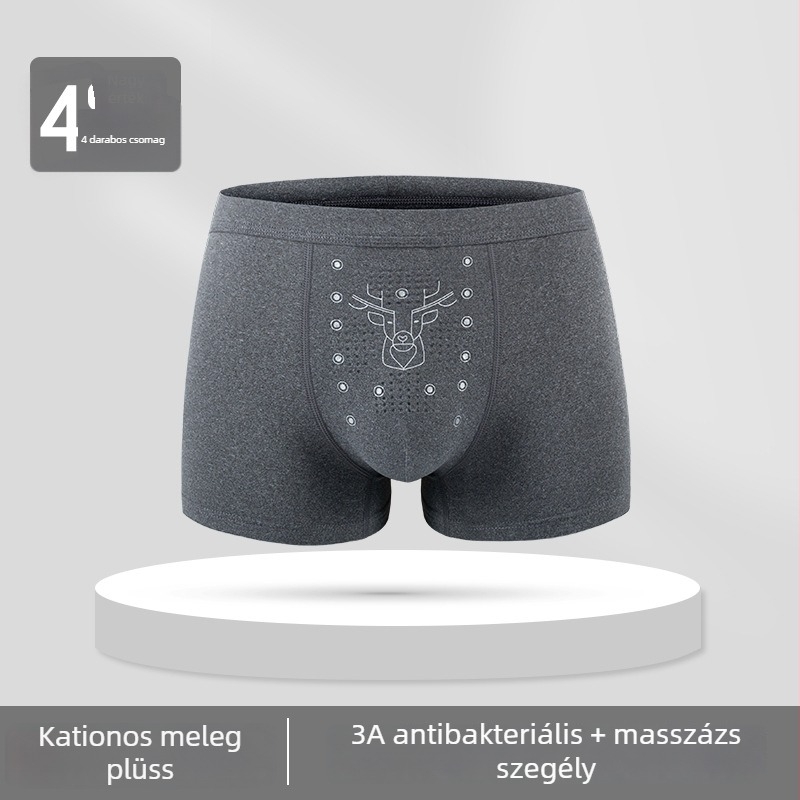 Férfi alsónemű 3D masszázs zseb dizájnnal, lélegző és antibakteriális, kationos poliészter kötött anyagból, 90–95% poliészter, középmagasságú derék, ágyék területén belső réteg 95–100% pamut