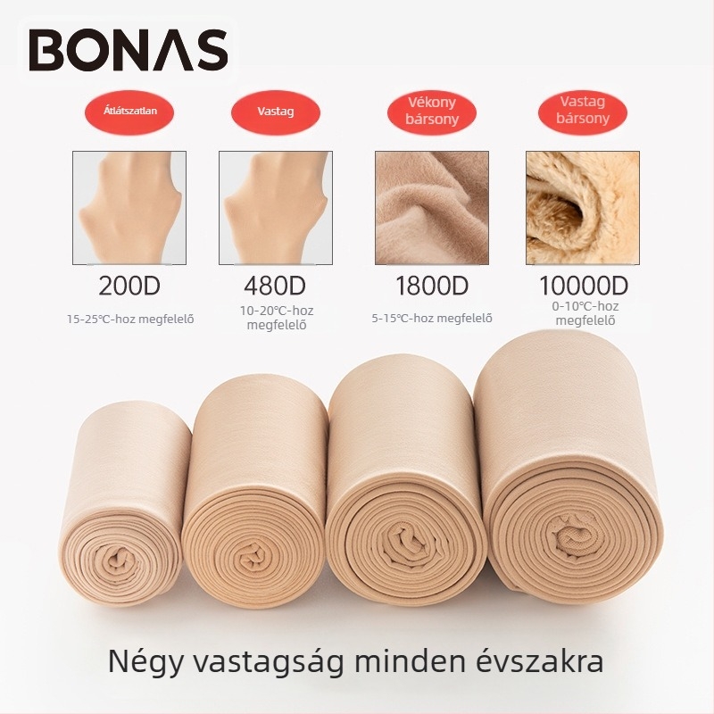 Bonas velúr fekete harisnyanadrág, magas derekú formázó hatással a hasra, 200D, tavaszra, őszre és télre