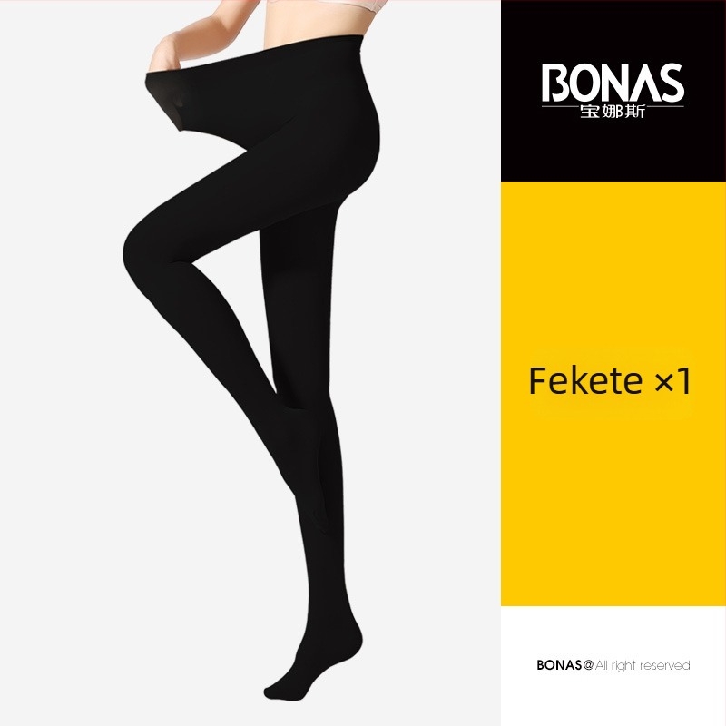 Bonas velúr fekete harisnyanadrág, magas derekú formázó hatással a hasra, 200D, tavaszra, őszre és télre