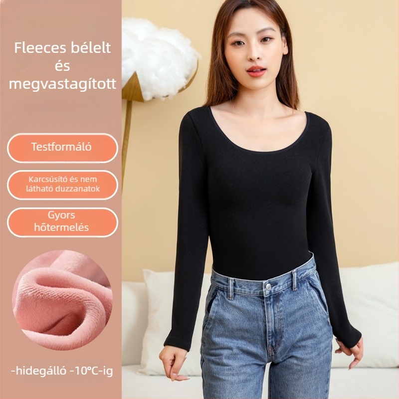 Női melegítő felső szoptatáshoz fleece béléssel, U-nyakú, hosszú ujjú, vastag poliészter anyag