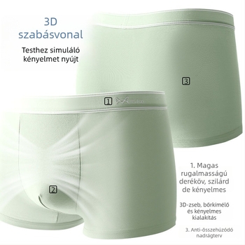 Férfi pamut boxer briefs, középmagas derekú, légáteresztő, antibakteriális, nagy méret