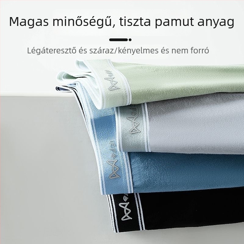 Férfi pamut boxer briefs, középmagas derekú, légáteresztő, antibakteriális, nagy méret