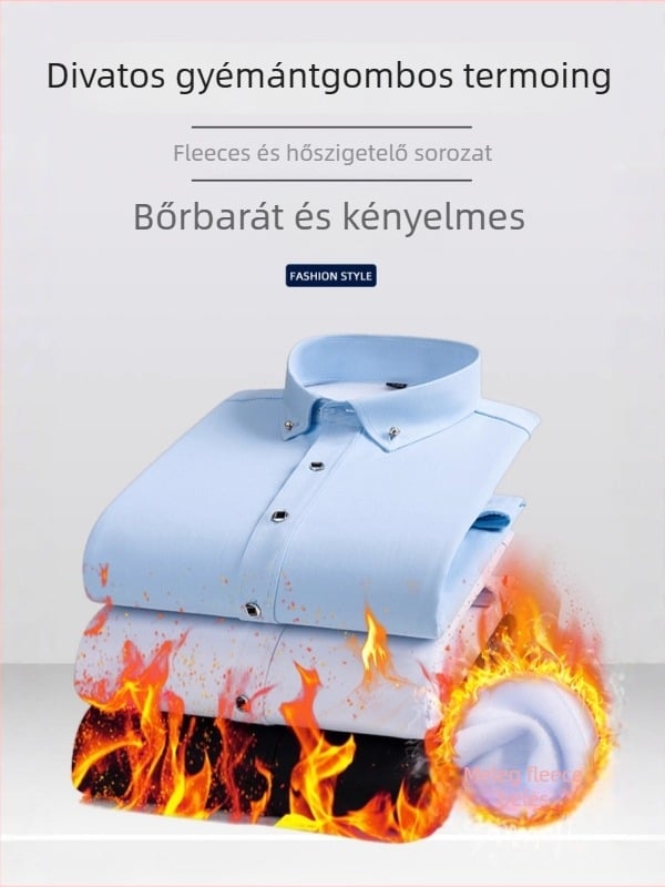 Gombos galléros ing fleece-béléssel, pamutkeverék anyagból, könnyed üzleti-casual stílus, téli
