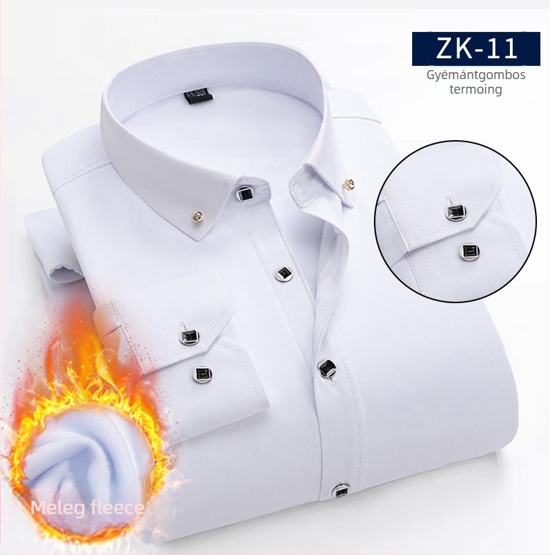 Gombos galléros ing fleece-béléssel, pamutkeverék anyagból, könnyed üzleti-casual stílus, téli