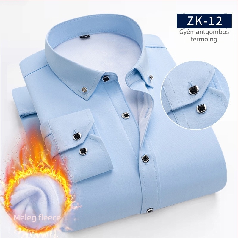 Gombos galléros ing fleece-béléssel, pamutkeverék anyagból, könnyed üzleti-casual stílus, téli