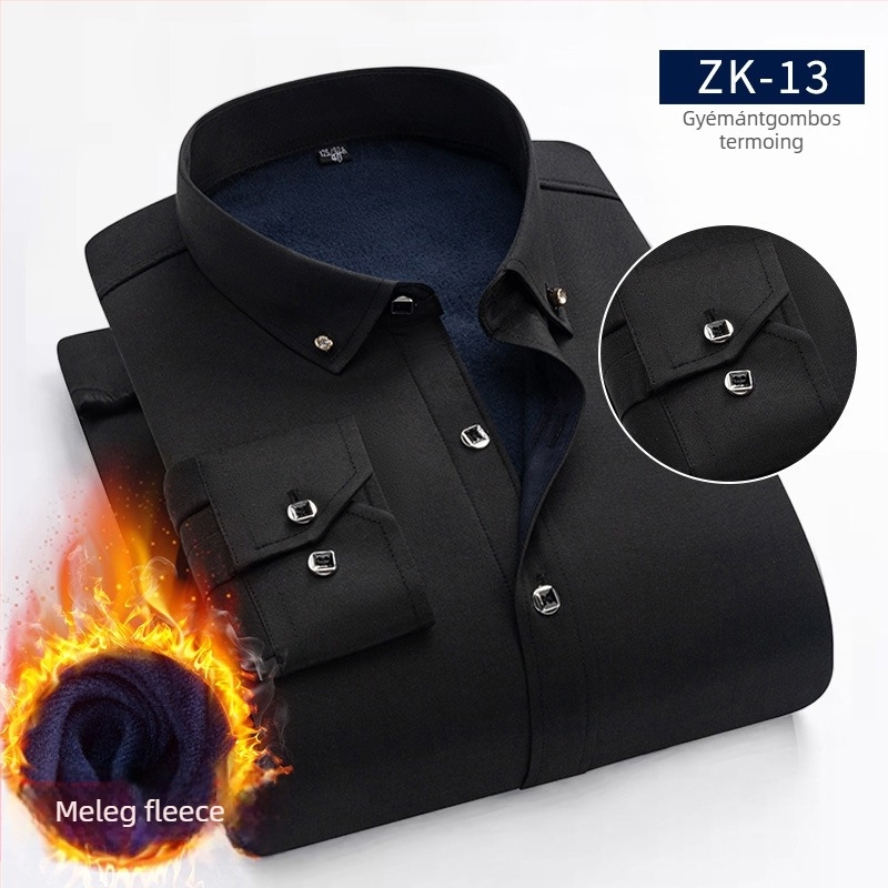 Gombos galléros ing fleece-béléssel, pamutkeverék anyagból, könnyed üzleti-casual stílus, téli